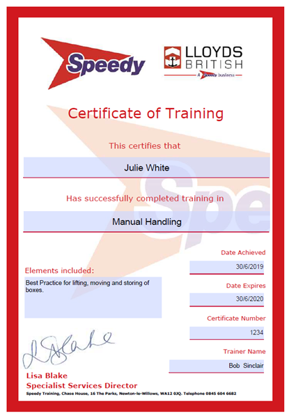 Show details for Certificate of Training